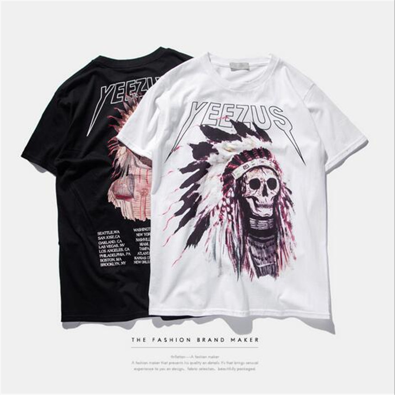 Kanye west clothing Yeezus Tour yeezy mens t shirts Merch Indian Headdress Skull white black hip