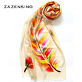 70 200CM 100 Wool Colorful Leaves Women s Scarf Hijab Big Sizes Warm Winter Female Scarves