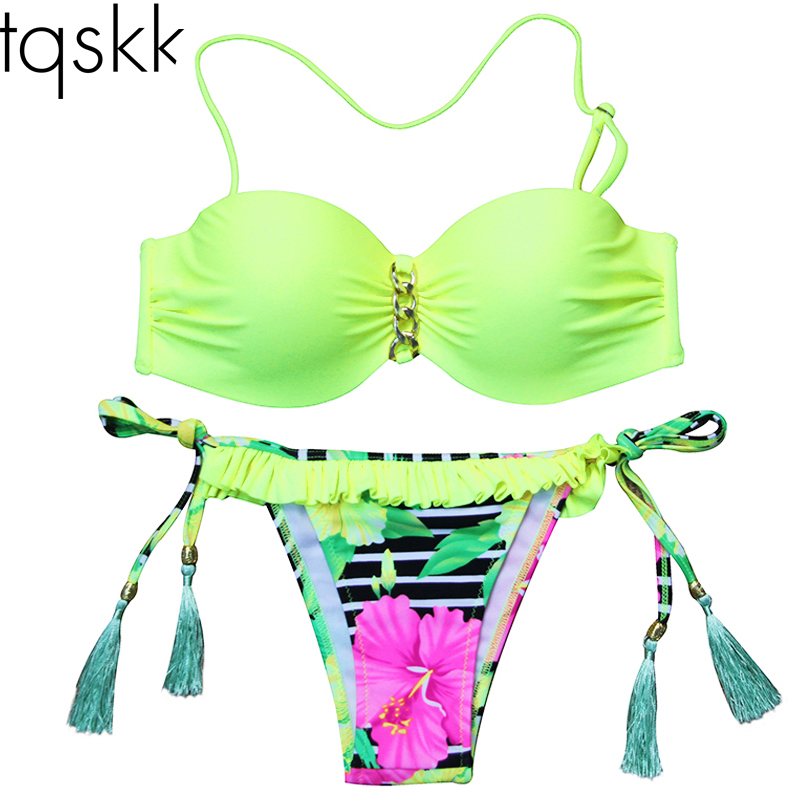 2016 New Sexy Brazilian Bikini Women Swimsuit Bandeau Floral Print Swimwear Push Up Bikini Set Top Beach Bathing Suit Biquini 2016 New Sexy Brazilian Bikini Women Swimsuit Bandeau Floral Print Swimwear Push Up Bikini Set Top Beach Bathing Suit Biquini