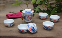 10pcs black tea travel set glass kung set device blue and white porcelain tea cups set