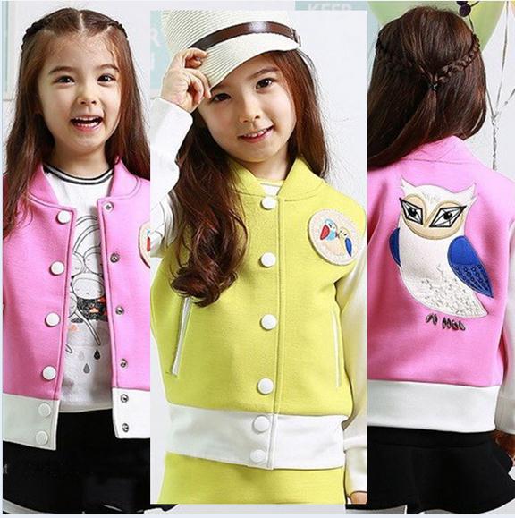 Autumn baby girl jacket yellow cotton long sleeve v neck embroidery owl jacket kids girls jacket children jackets 5pcs/lot