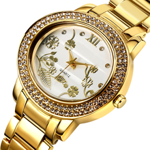 A estrenar 2015 última para mujer del diseño ocasional de moda reloj de cuarzo relojes brillante de la flor del Dial cristales checos IP chapado en oro de 3 colores