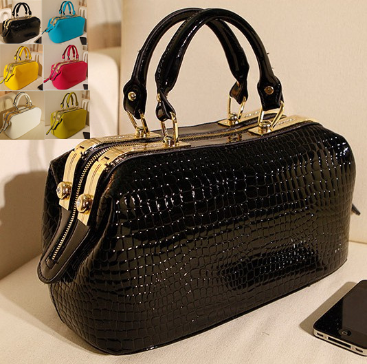 Women leather Crocodile Skin pattern Handbag Messenger Bags Bolsas Femininas doctor bag patent ...
