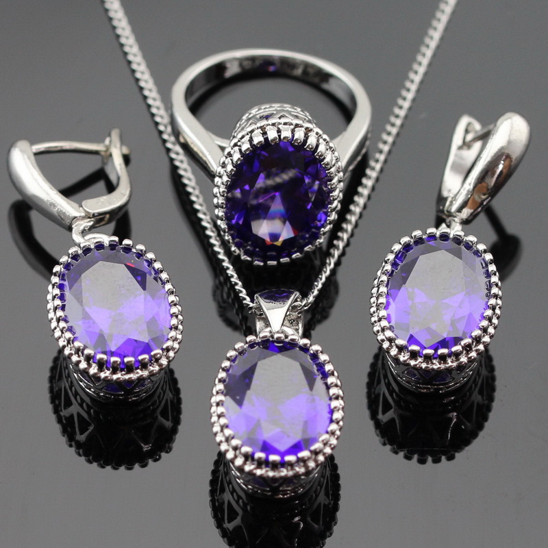 Buy Oval Created Purple Amethyst Jewelry Sets For