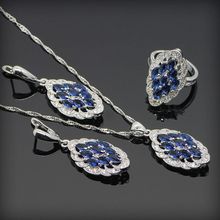 Blue Tanzanite White Crystal 925 Sterling Silver Jewellery Units For Ladies Necklace Pendant Ring Earring Free Reward Field&Transport