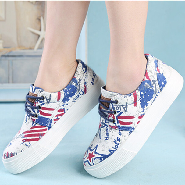 New Style Spring Autumn Graffiti Paint Lace Up Women Sneakers Platform Low Top Woman Canvas Shoes