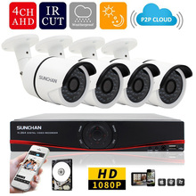 Sunchan ахд 1080 P AHD-H система видеонаблюдения 4CH 1080 P выход HDMI DVR Kit ик открытый пуля ночного видения камеры системы безопасности 1 ТБ HDD Видеонаблюдение комплект full hd