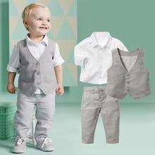 2015 Boys Clothing Sets Autumn Spring Shirt + Vest + Pants Boys Wedding Clothes Kids Gentleman Leisure Handsome Suit Free Ship