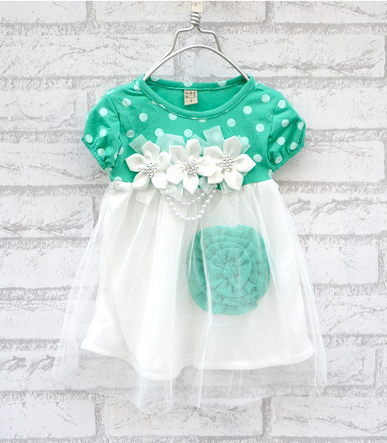 New Baby Kids font b Girls b font Floral Dot Print Crew Neck Dress Summer Short