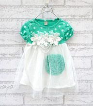 New Baby Kids font b Girls b font Floral Dot Print Crew Neck Dress Summer Short