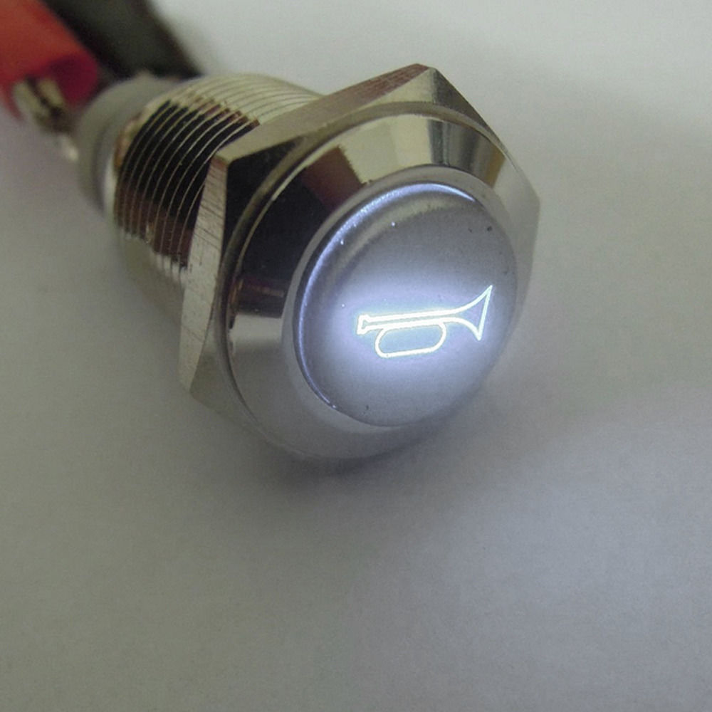 16mm 12V White LED Latching Push Button Switch Car Speaker Bell Horn Metal Switch Universal Car Accessories