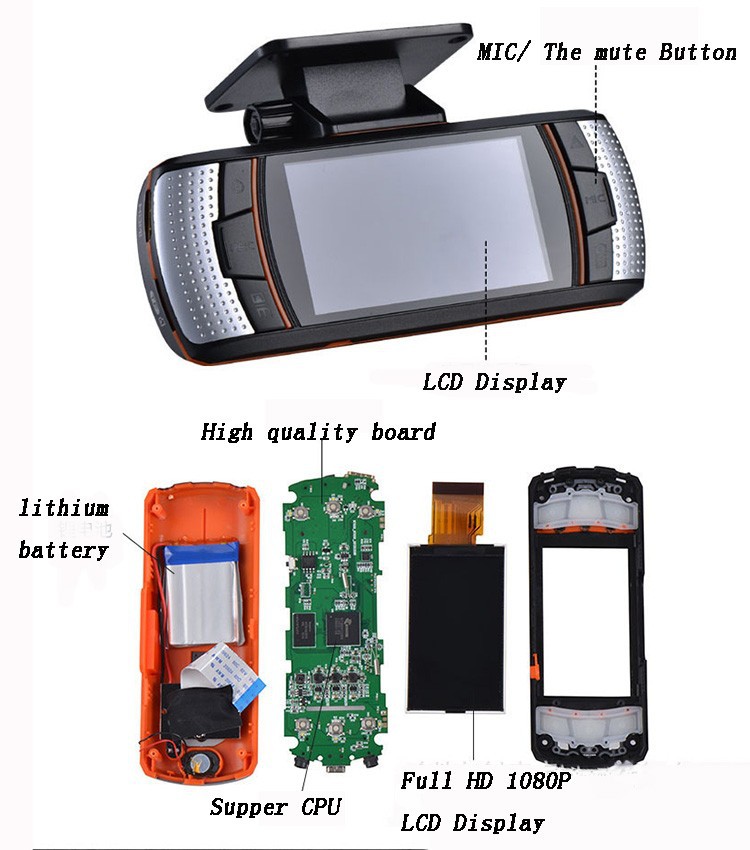 H.264 Two Dual Lens Car Camera Car Black Box Dashcam With Rear Camera 1080p Night Vision Video Registrator Register Car DVR GPS (7)