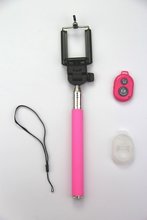 Self Selfie Handheld Stick Monopod with Smartphone Adjustable  Bluetooth Remote Wireless Shutter for iPhone Samsung  IOS -Pink