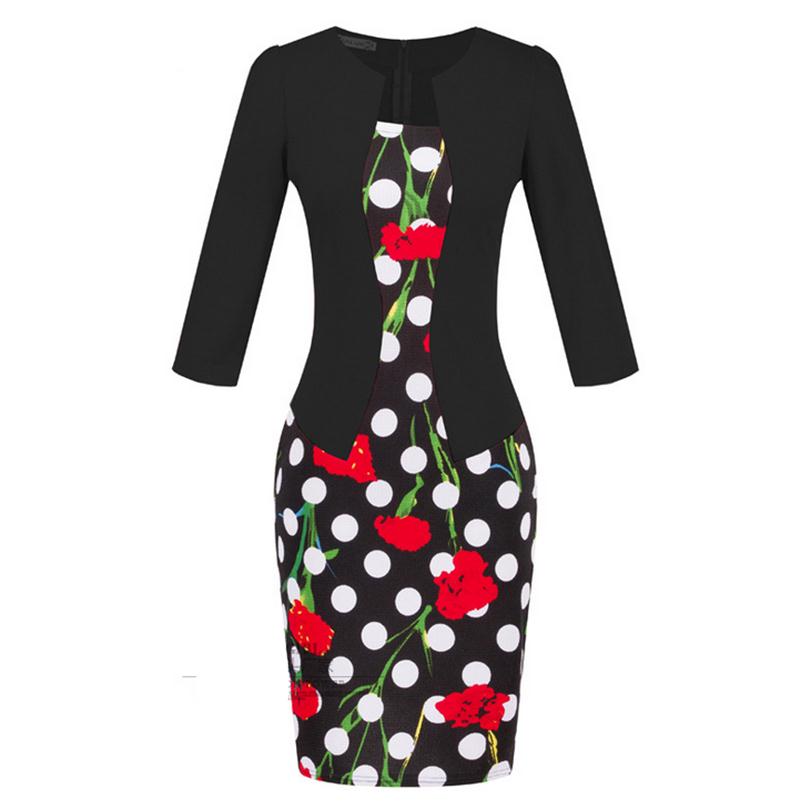 Brand Elegant Women Formal Bodycon Cotton Dress Girl Pencil Flower Dress For Female Office Sashes Woman