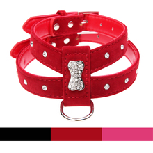 3 Цвета Bling Горный Хрусталь Кости Бархат и Кожа Pet Puppy Dog Collar жгут Чихуахуа Чашку Ухода XS Sml XL Маленький Средний Собака