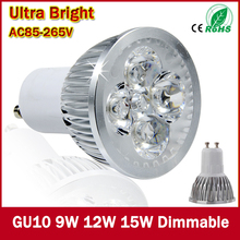 1pcs Super Bright 9W 12W 15W GU10 LED Bulbs Light 110V 220V Dimmable Led Spotlights Warm