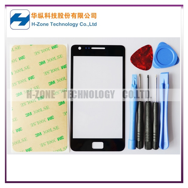 Freeshipping High Quality Black Top Outer Glass Lens Screen Cover Replacement For Samsung Galaxy S II 2 GT-i9100+Adhesive+Tools