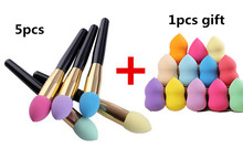 2014 New 5pcs Cosmetic Makeup Brushes Set Liquid Cream Foundation Sponge Brush +1pcs Foundation Sponge Blender Gift