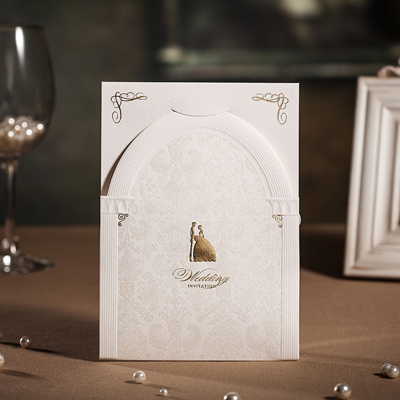50pcs/lot 3D Wedding Invitations Bride and Groom White Red Palace Wedding Card with Envelope CW3083