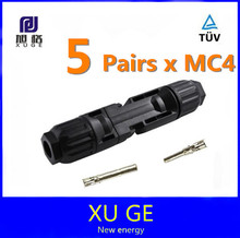 5 pairs MC4 solar connector PPO housing material. TUV approved PV connector. Free shipping.