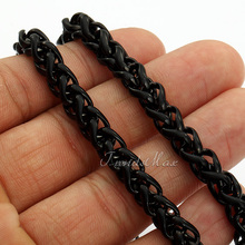3 4 5 6 7 8mm Braided Wheat Spiga Link Mens Chain Black Tone Stainless Steel