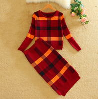 Elina 2015 woman plaid poncho sweter pull femme jersey knitted Pullover jumper sudaderas maglione donna sweater midi skirt set