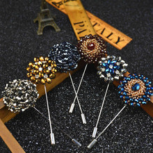 9 Colors Fashion Daisy Flower Lapel Pins, Beaded Floral Men Lapel Pin, Crystal Men Brooch for Suits Handmade Stick Brooch Pins