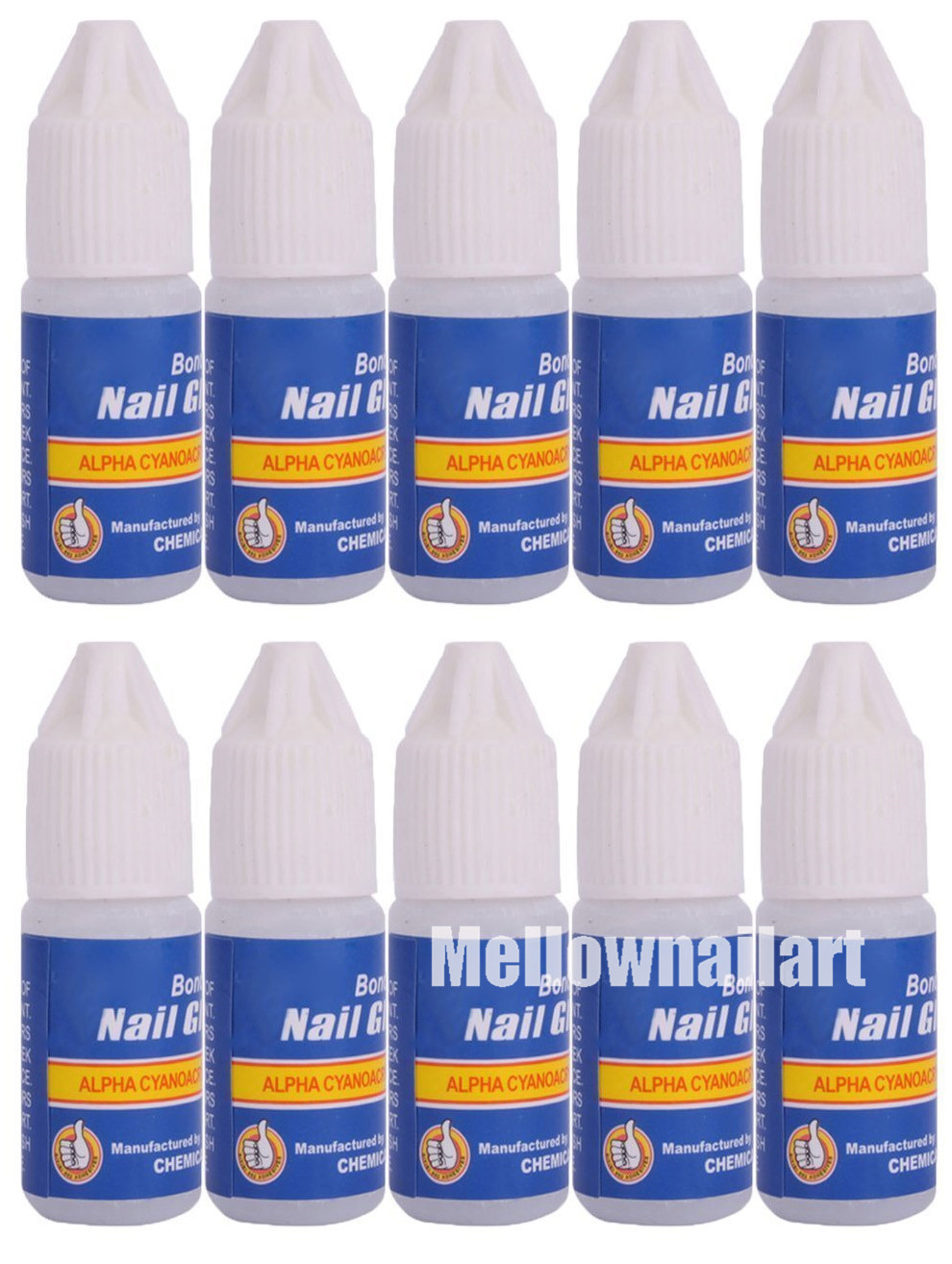 Nail Art Glue Tips Glitter UV Acrylic Rhinestones Decoration With Brush 10pcs lot