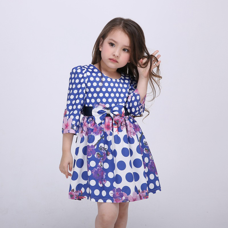 European American Girls Dot Print Dress Kids Girl 2016 Spring And Summer New Dresses