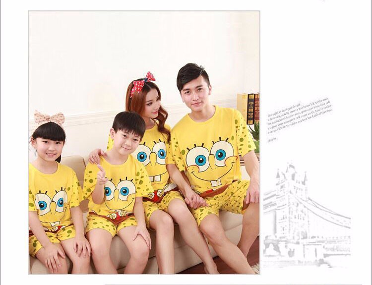 6 Matching Family Clothes Cartoon SpongeBob T-shirt+Short Pants Loose Family Set Clothes Mother Daughter Dad Son Matching Clothes