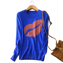 100% cashmere 5 colors sweater red lips contract color O-neck long sleeve knitting pullovers women’s winter/autumn clothing