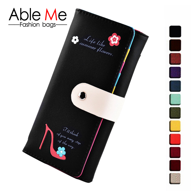 Womens Wallets And Purses With Flowers Floral And Heeled Shoes Pattern Elegant classic Hasp Credit Card