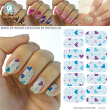 Water Transfer Design Nails Tartan Purple Blue Heart Stickers Manicure Styling Tools Water Film Paper Decals