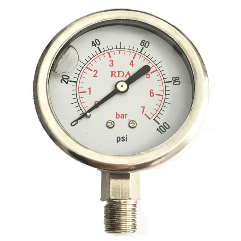 0 100Psi 7Bar/14 Bar/11bar Stainless Steel Liquid Filled Pressure Gauge