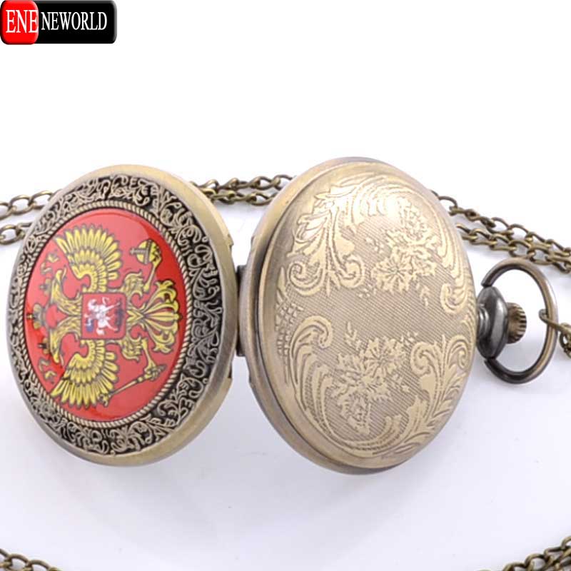 Vintage Bronze Soviet Tsar Sickle hammer Quartz Pocket Watch Steampunk Necklace Pendant New Year Gift