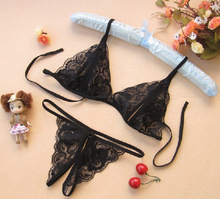 Sexy Lingerie Hot Lace Transparent Gauze Sex Products Temptation Open Chest Bra Three-point Sexy Underwear Sets QF055-1
