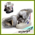 2014 Fashion Snow Boots In-tube Stripes Genuine Fox Head Rabbit Fur