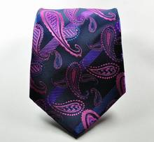 NT0350 Dark Blue Pink Paisley Man s Jacquard Woven Silk Polyester Tie Classic Business Party Wedding