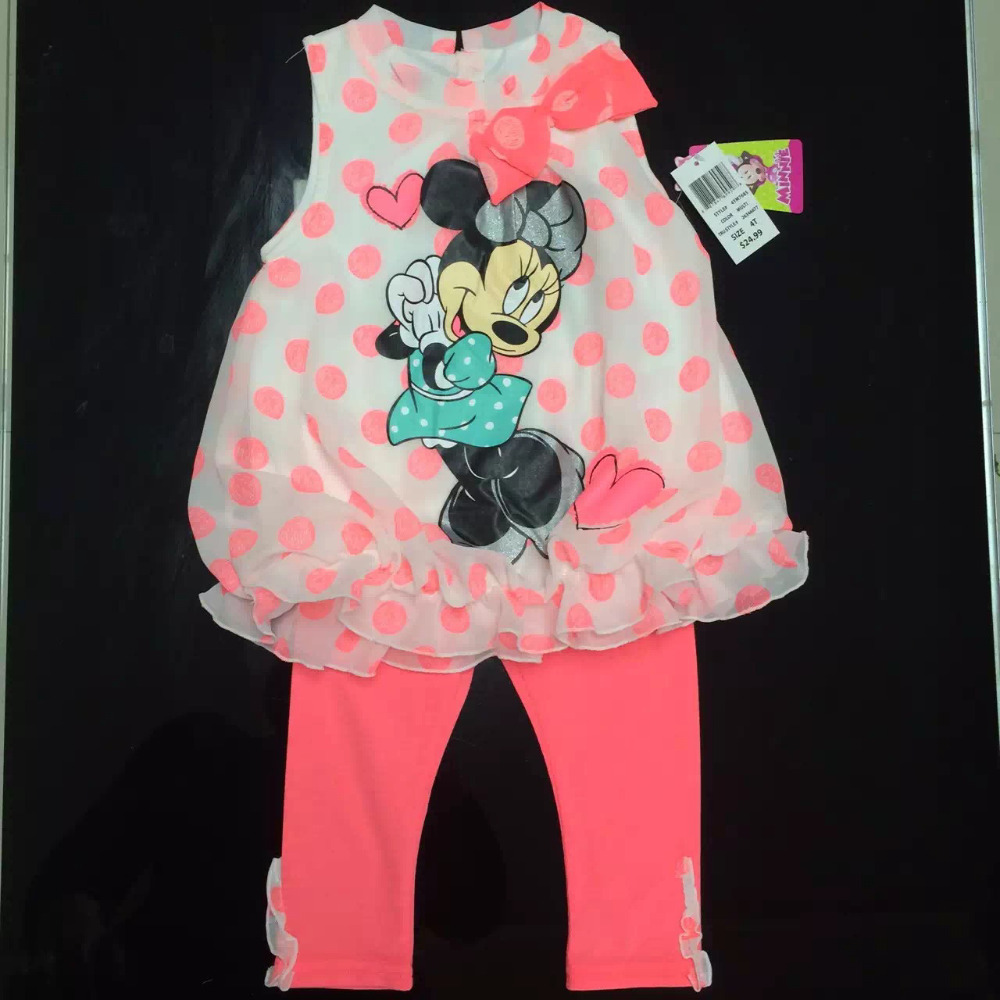 Orignal Brand 10Sets/lot 2-4 years little girls dress and pants Set,minnie mouse dress and leggings sets with dots  clothing set