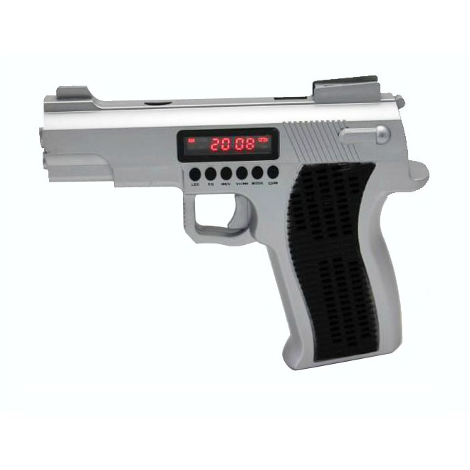 Free shipping mini sound Toy pistol gun card mini speaker portable mp3