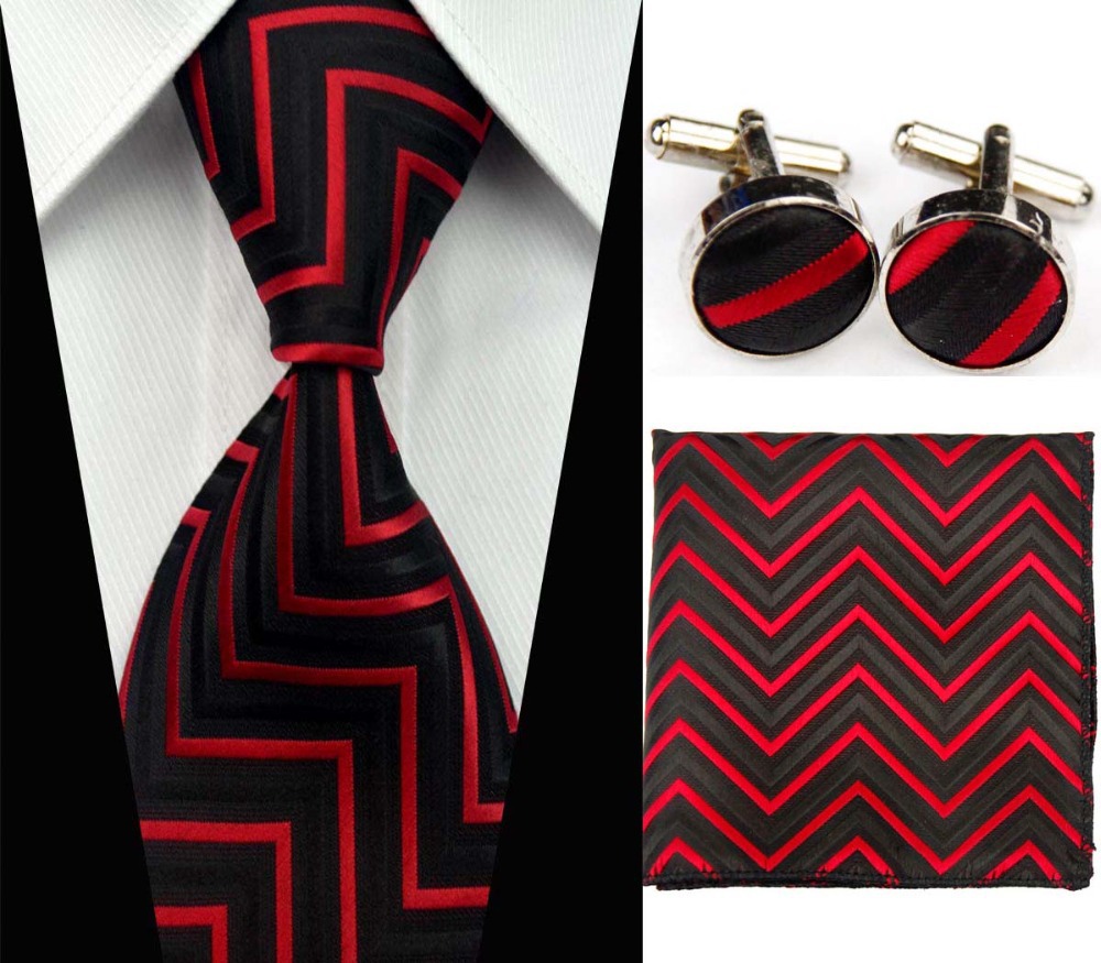 SNT0007 Men s 100 Jacquard Woven Silk Striped Neckties Tie handkerchief Cufflinks Sets for men Formal