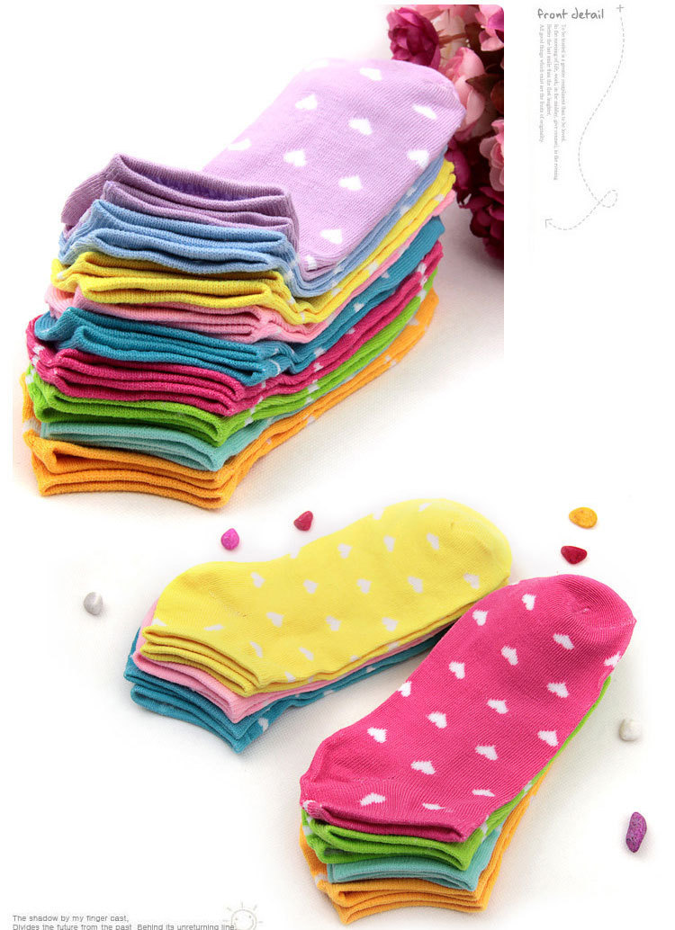 1lot 5pairs 10pieces woman s socks cotton ankle female sock slippers love candy color dot socks