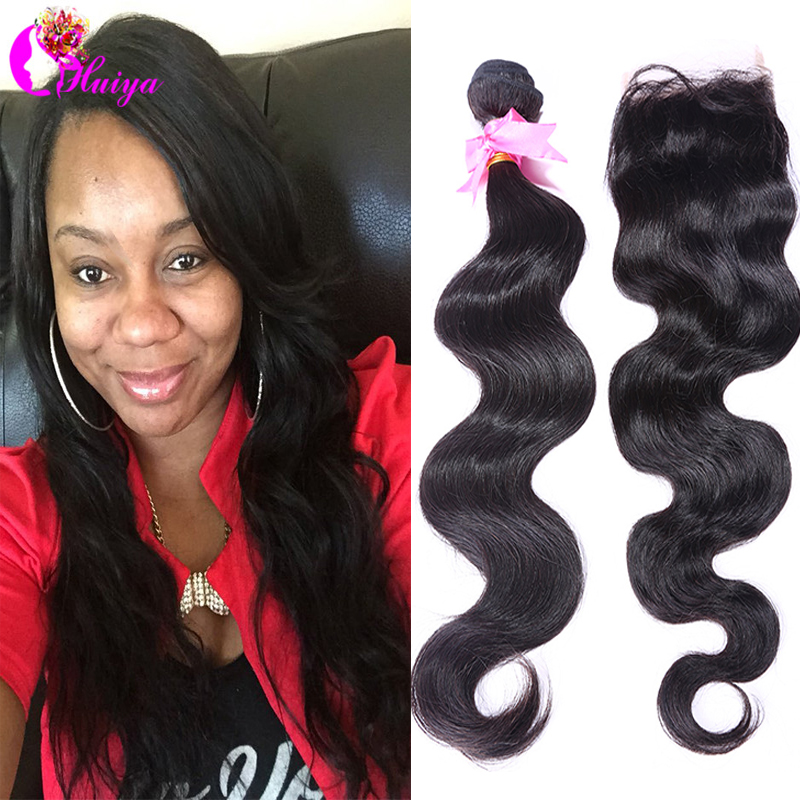 Brazilian Virgin Hair with Closure 3 Bundles With Closure 6a Human Hair Weave With Closure Brazilian Body Wave With Lace Closure