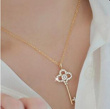 Long Strip Key Crystal Pendants Necklaces Jewelry collier femme Hot Fashion Gold Plated Chain Necklace Pendants Free Shipping