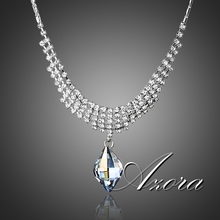 AZORA Luxury Fashion Jewelry Waterdrop Stellux Austrian Crystal&Tiny CZ Pendant Necklace TN0163