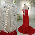 ORP205 real pictures red ivory pearls sleeveless floor length pleated long evening dress