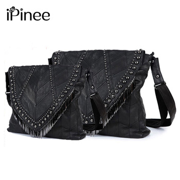 iPinee All-match Genuine Leather Women Handbags Designer Tassel Female Shoulder Bags Rivet Bag