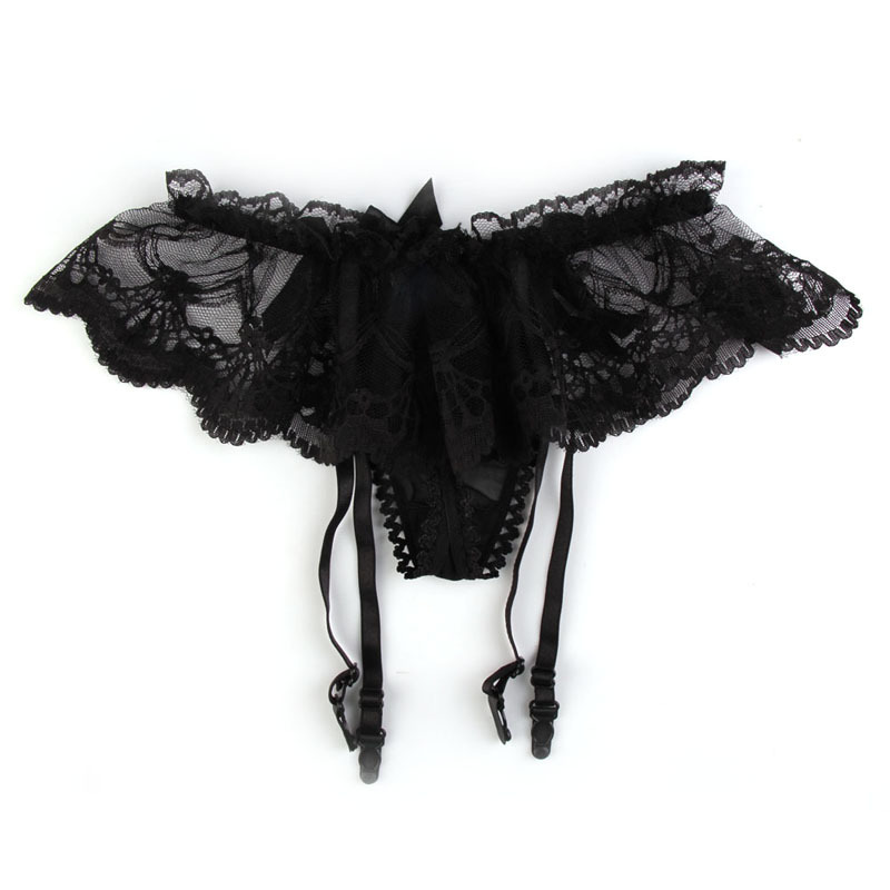 Sexy Black Lace Suspender Garter Belt Matching G String Thong for Stocking Sexy Stockings Exotic Apparel