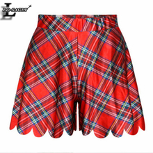 New 2016 Fashion Women Mujer Jupe Summer Shorts Skirts Interest Popular Sexy Casual 3D Print Red Tartan Grid Shorties F531