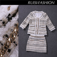 women tweed jacket suit channel classical jacket and skirt sets pink grey tassel chains brand cc coat and mini skirt 2 pcs sets